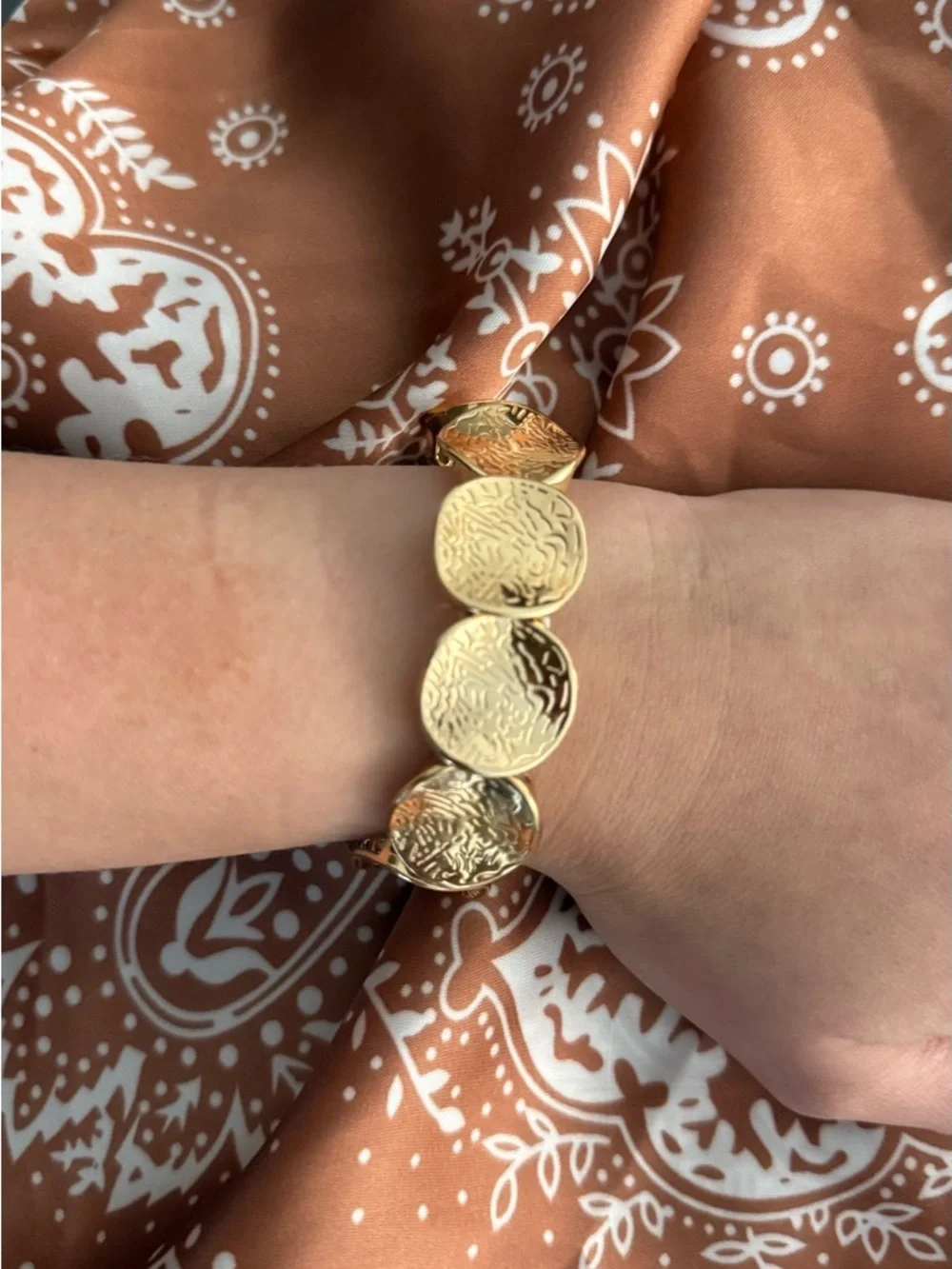 Gold Tone Coin Bracelet Women’s Stretch Statement Chunky Medallion Jewelry